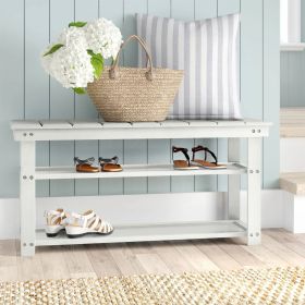 Wood 2-Shelf Shoe Rack Storage Bench For Entryway or Closet (Color: White)
