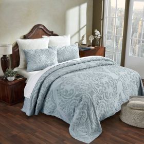 100-Percent Cotton Chenille 3-Piece Coverlet Bedspread Set (Color: Blue, size: Full)