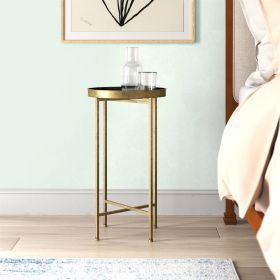 Gold Finish Metal Round End Table Nightstand with  Removable Top (Color: Black)