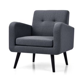 Mid-Century Modern Linen Upholstered Accent Chair with Wooden Legs (Color: Grey)