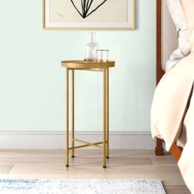 Gold Finish Metal Round End Table Nightstand with  Removable Top (Color: Classic Gold)
