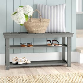 Wood 2-Shelf Shoe Rack Storage Bench For Entryway or Closet (Color: Grey)