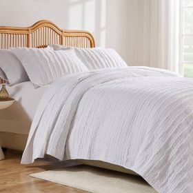 3-Piece Quilt Set 100% Cotton White Ruffled Stripes (size: KING)
