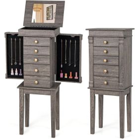 5-Drawer Jewelry Chest Storage Chest Cabinet with Mirror (Color: Grey)