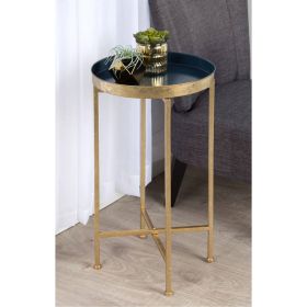 Gold Finish Metal Round End Table Nightstand with  Removable Top (Color: Navy Blue)