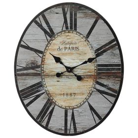 Oversized Distressed Paris Wood Wall Clock (Color: Gray)