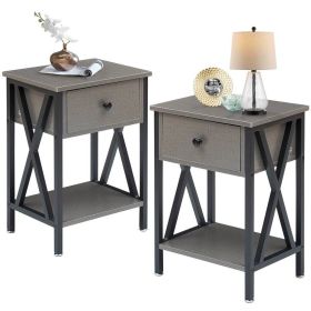 Set of 2 - 1 Drawer Nightstand (Color: Grey/Black)