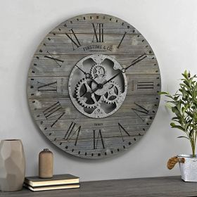 Industrial FarmHome Round Oversized Wall Clock (Color: Grey)