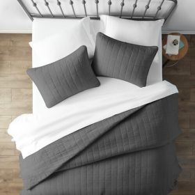 2 Piece Microfiber Farmhouse Coverlet Bedspread Set, Twin/Twin XL (Color: Grey)