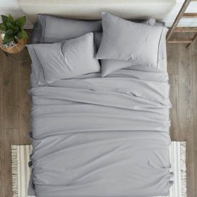 6 Piece Wrinkle Resistant Microfiber Polyester Sheet Set (Color: Grey, size: KING)