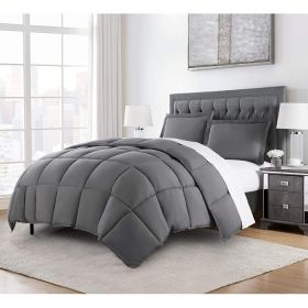 Reversible Microfiber Down Alternative Comforter Set (Color: Grey, size: KING)