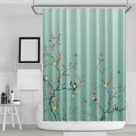 72-in. Floral Tree Bird Butterfly Japanese Style Shower Curtain (Color: Teal)