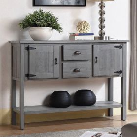 Solid Wood Farmhouse Sofa Table Cabinet with Storage Drawers (Color: Grey)
