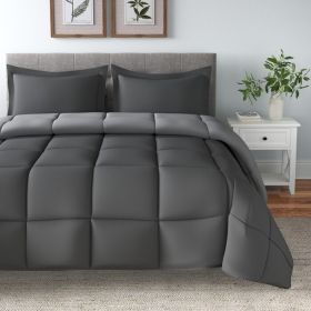 Traditional Microfiber Reversible 3 Piece Comforter Set (Color: Grey, size: Twin/TwinXL)