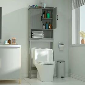 Over the Toilet Bathroom Storage Cabinet Shelving Unit (Color: Grey)