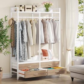 Freestanding Garment Rack Clothes Hanging Rod with 4 Storage Drawers (Color: White)