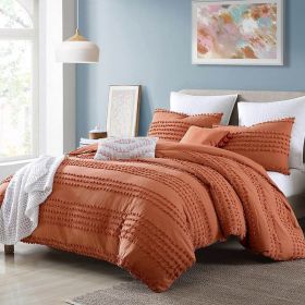 5-Piece 100-Percent Cotton Clip Dot Comforter Set (Color: Brick Orange, size: KING)