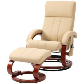 Adjustable Faux Leather Electric Remote Massage Recliner Chair w/ Ottoman (Color: beige)