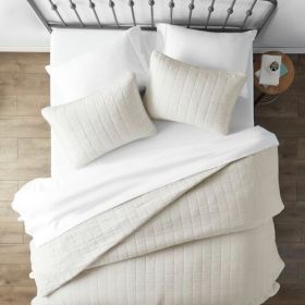 2 Piece Microfiber Farmhouse Coverlet Bedspread Set, Twin/Twin XL (Color: Ivory)