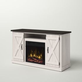 FarmHouse Rustic TV Entertainment Electric Fireplace (Color: Ivory/Espresso)