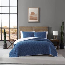 Blue White Dots and Stripes 100-Percent Cotton Reversible Quilt Set (size: KING)