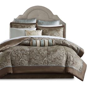 12 Piece Cotton Polyester Comforter Set (Color: Blue Paisley, size: KING)
