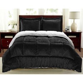 3 Piece Ultra Soft Sherpa Wrinkle Resistant Comforter Set in Black (size: KING)