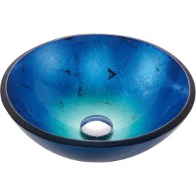 Round Tempered Glass Vessel Bathroom Sink (Color: Blue)