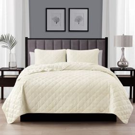 Polyester Microfiber Diamond Quilt Set (Color: Ivory, size: King/Cal)