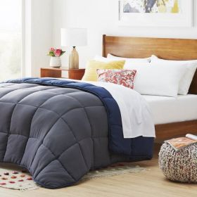 All Seasons Plush Reversible Polyester Down Alternative Comforter (Color: Grey/Navy, size: KING)