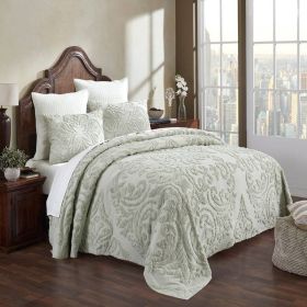 100-Percent Cotton Chenille 3-Piece Coverlet Bedspread Set (Color: Sage, size: KING)