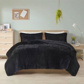 Soft Sherpa Faux Fur Comforter Set (Color: Black, size: King/CalKing)