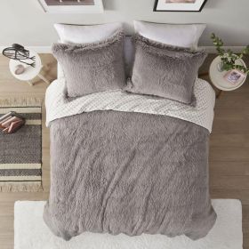 Soft Sherpa Faux Fur Comforter Set (Color: Grey Reversible, size: King/CalKing)
