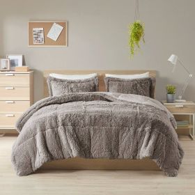 Soft Sherpa Faux Fur Comforter Set (Color: Grey, size: King/CalKing)