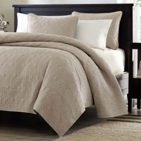 Full / Queen Quilted Coverlet Quilt Set with 2 Shams (Color: Khaki Lihght Brown Tan)