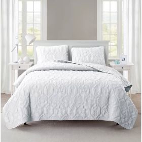 Coastal Beach Seashells Starfish Sea Horse 3-Piece Quilt Set (Color: White, size: KING)