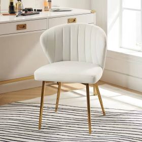 Velvet Upholstered Wingback Accent Side Chair with Gold Metal Legs (Color: Ivory)