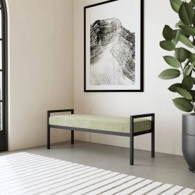 Modern Industrial Bed Bench with Black Metal Frame (Color: Sage Green)
