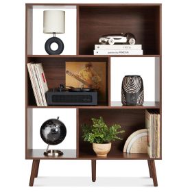 Mid Century Style Bookcase Storage Shelving Unit (Color: Brown)