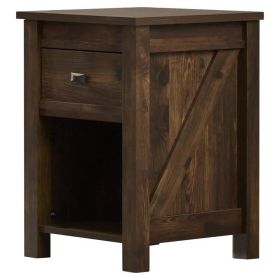Farmhouse 1-Drawer Bedroom Nightstand with Open Shelf (Color: Rustic Pine)