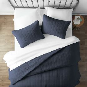 2 Piece Microfiber Farmhouse Coverlet Bedspread Set, Twin/Twin XL (Color: Navy)