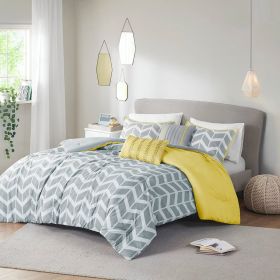 Reversible Comforter Set in Chevron Stripe (Color: Grey/Whiite/Yelloe, size: Twin/TwinXL)
