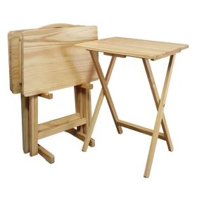 Set of 4 - Folding TV Tray Table Set with Stand (Color: Light Natural)