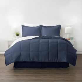 Microfiber Baffle-Box 6-Piece Reversible Bed-in-a-Bag Comforter Set (Color: Navy, size: KING)