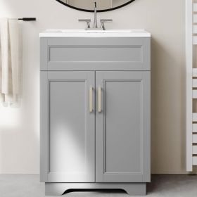 Modern Gray Wood Finish Bathroom Vanity with White Ceramic Sink (size: 24in)