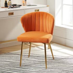 Velvet Upholstered Wingback Accent Side Chair with Gold Metal Legs (Color: Orange)