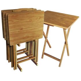 Set of 4 - Folding TV Tray Table Set with Stand (Color: Natural)