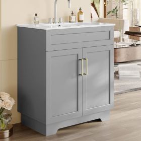 Modern Gray Wood Finish Bathroom Vanity with White Ceramic Sink (size: 30in)