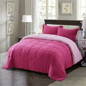 Traditional Microfiber Reversible 3 Piece Comforter Set (Color: Pink, size: King/CalKing)