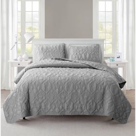 Coastal Beach Starfish Seashell Seahorse Quilt Set (Color: Grey, size: QUEEN)